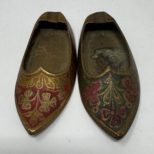 Vintage Mid-century Indian Brass Shoe Ashtrays